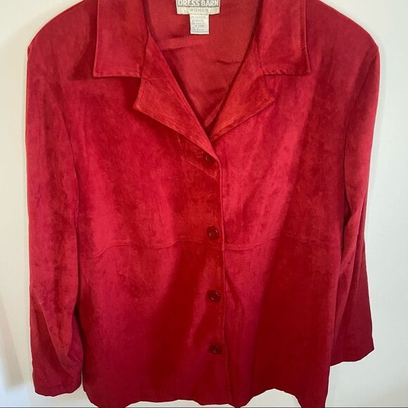 Vintage Dress barn red suede button up long sleeve - Picture 5 of 9